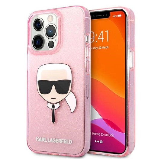 Karl Lagerfeld KLHCP13XKHTUGLP iPhone 13 Pro Max 6,7" różowy/pink hardcase Glitter Karl`s Head_0