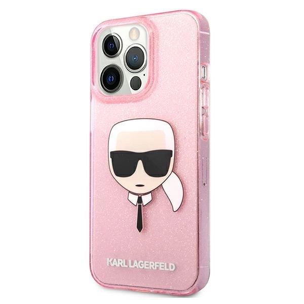 Karl Lagerfeld KLHCP13XKHTUGLP iPhone 13 Pro Max 6,7" różowy/pink hardcase Glitter Karl`s Head_1