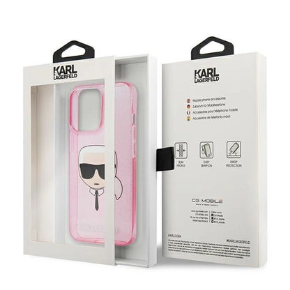 Karl Lagerfeld KLHCP13XKHTUGLP iPhone 13 Pro Max 6,7" różowy/pink hardcase Glitter Karl`s Head_7