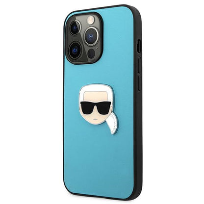 Karl Lagerfeld KLHCP13XPKMB iPhone 13 Pro Max 6,7" niebieski/blue hardcase Leather Ikonik Karl`s Head Metal_1