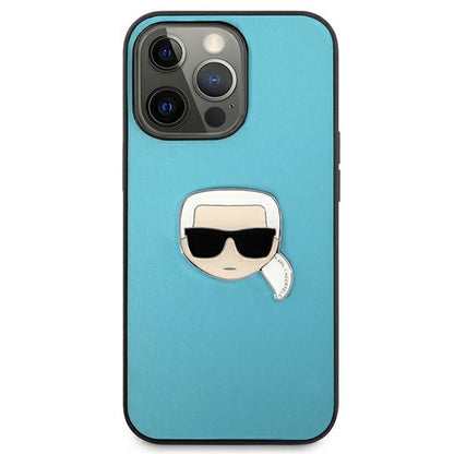 Karl Lagerfeld KLHCP13XPKMB iPhone 13 Pro Max 6,7" niebieski/blue hardcase Leather Ikonik Karl`s Head Metal_2