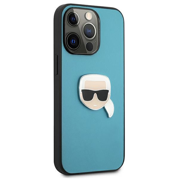 Karl Lagerfeld KLHCP13XPKMB iPhone 13 Pro Max 6,7" niebieski/blue hardcase Leather Ikonik Karl`s Head Metal_3
