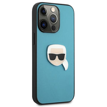 Karl Lagerfeld KLHCP13XPKMB iPhone 13 Pro Max 6,7" niebieski/blue hardcase Leather Ikonik Karl`s Head Metal_3
