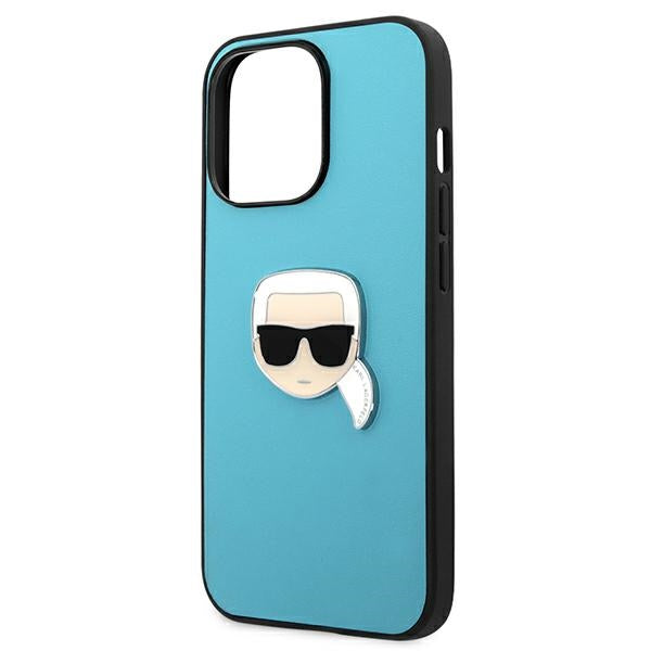 Karl Lagerfeld KLHCP13XPKMB iPhone 13 Pro Max 6,7" niebieski/blue hardcase Leather Ikonik Karl`s Head Metal_5