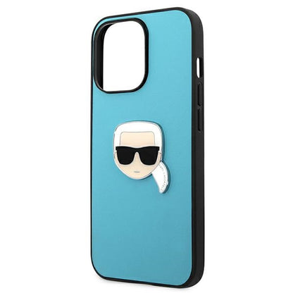Karl Lagerfeld KLHCP13XPKMB iPhone 13 Pro Max 6,7" niebieski/blue hardcase Leather Ikonik Karl`s Head Metal_5