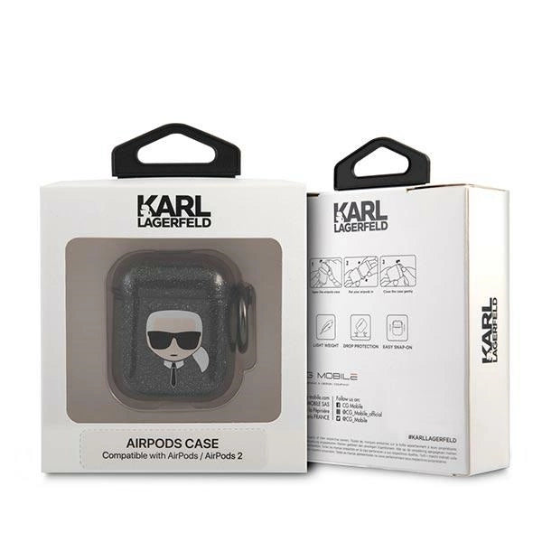 Karl Lagerfeld KLA2UKHGK AirPods cover czarny/black Glitter Karl`s Head_2