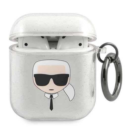 Karl Lagerfeld KLA2UKHGS AirPods cover srebrny/silver Glitter Karl`s Head_0