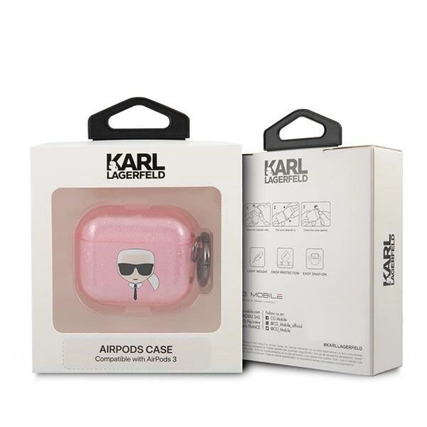 Karl Lagerfeld KLA3UKHGP AirPods 3 cover różowy/pink Glitter Karl`s Head_2