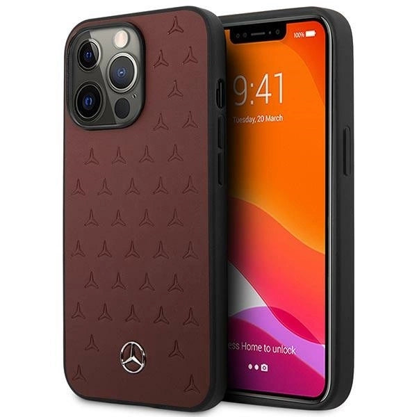 Mercedes MEHCP13LPSQRE iPhone 13 Pro / 13 6,1" czerwony/red hardcase Leather Stars Pattern_0