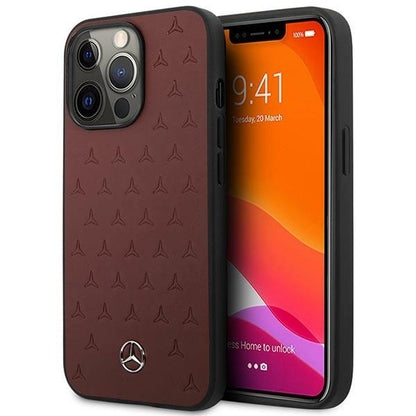 Mercedes MEHCP13LPSQRE iPhone 13 Pro / 13 6,1" czerwony/red hardcase Leather Stars Pattern_0
