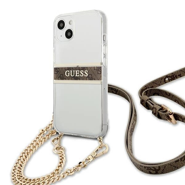 Guess GUHCP13SKC4GBGO iPhone 13 mini 5.4" Transparent hardcase 4G Brown Strap Gold Chain_1