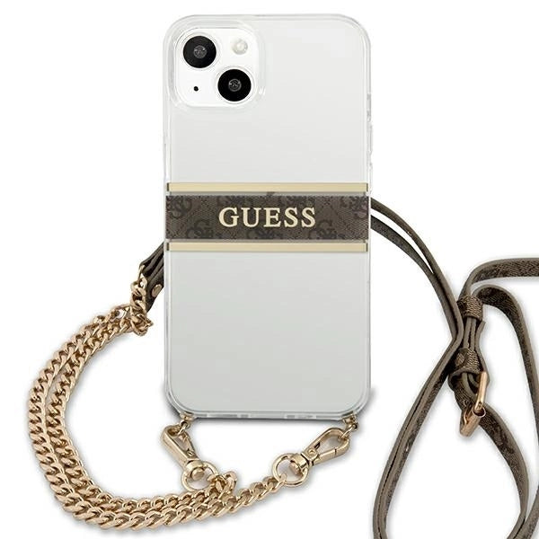 Guess GUHCP13SKC4GBGO iPhone 13 mini 5.4" Transparent hardcase 4G Brown Strap Gold Chain_2