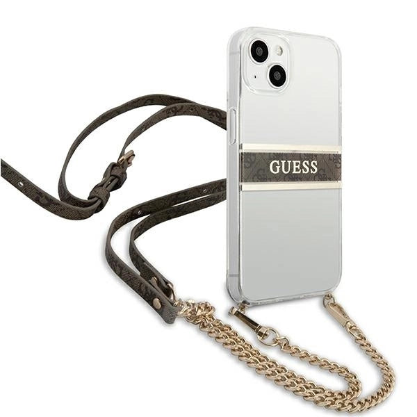 Guess GUHCP13SKC4GBGO iPhone 13 mini 5.4" Transparent hardcase 4G Brown Strap Gold Chain_3