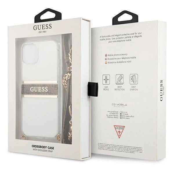 Guess GUHCP13SKC4GBGO iPhone 13 mini 5.4" Transparent hardcase 4G Brown Strap Gold Chain_7