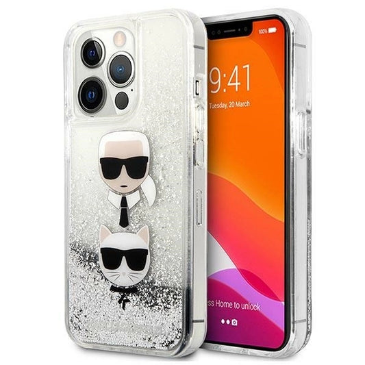 Karl Lagerfeld KLHCP13LKICGLS iPhone 13 Pro / 13 6,1" srebrny/silver hardcase Liquid Glitter Karl&Choupette Head_0
