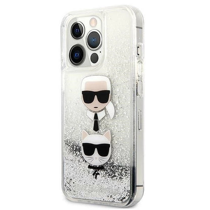 Karl Lagerfeld KLHCP13LKICGLS iPhone 13 Pro / 13 6,1" srebrny/silver hardcase Liquid Glitter Karl&Choupette Head_1