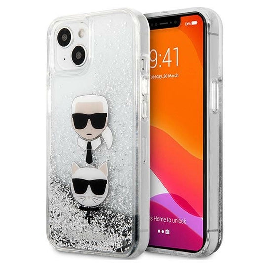 Karl Lagerfeld KLHCP13SKICGLS iPhone 13 mini 5,4" srebrny/silver hardcase Liquid Glitter Karl&Choupette Head_0