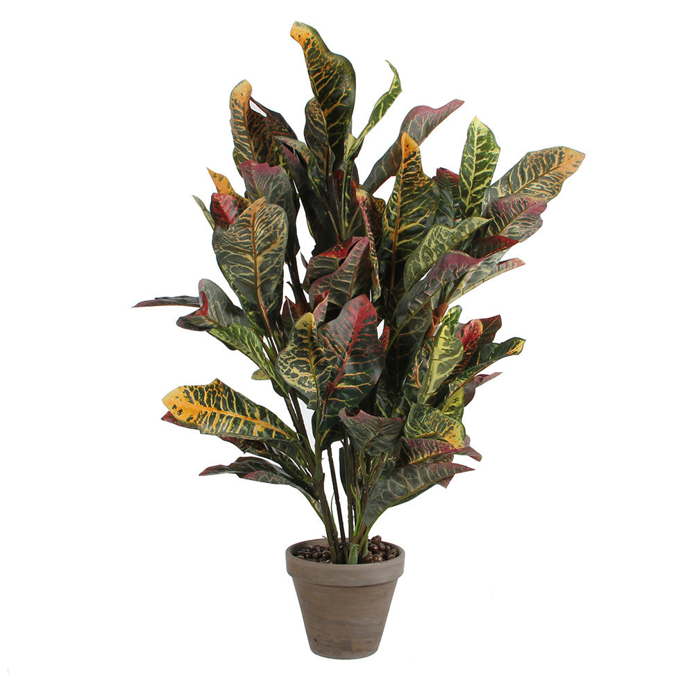 Croton verde pvc em vaso cinzento_0