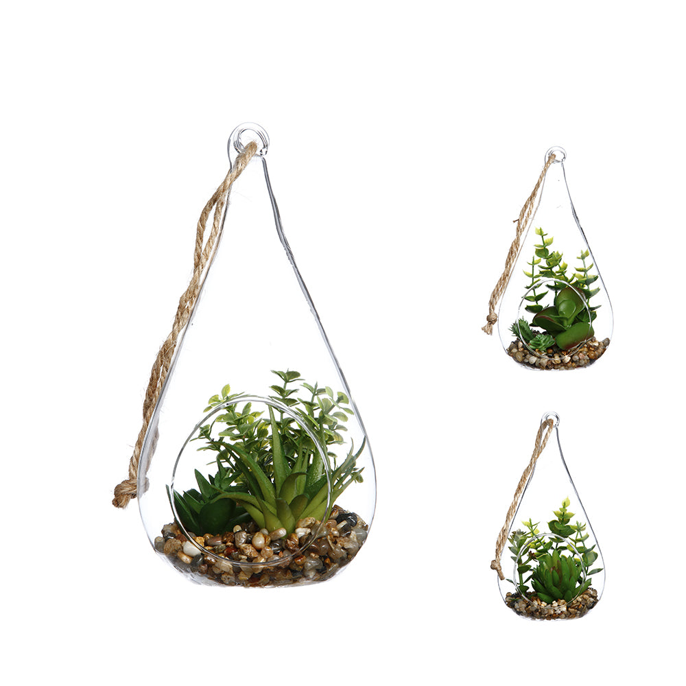 JarrÃ£o de vidro suspenso com planta decorativa 10x19,5cm cores / modelos diversos_0