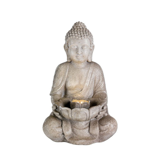 Fonte de cerÃ¢mica para exterior, modelo buda, com luz led quente; 28 x 29,5 x 45 cm_0