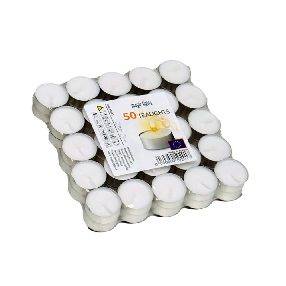 Pacote 50 unid. velas brancas 12g sem aroma magic lights_0