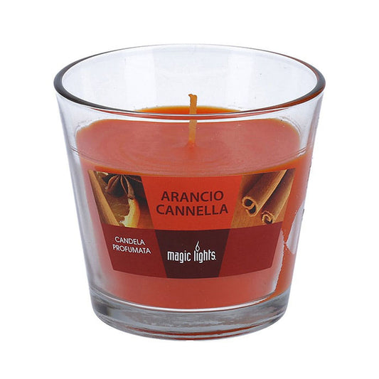 Vela perfumada em copo de vidro laranja-canela 150g. magic lights_0