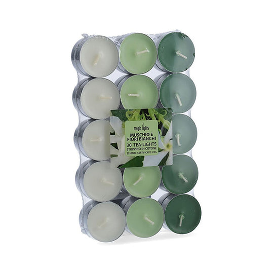 Pacote 30 unid. velas com aroma musk-flores brancas 3,7cm magic lights_0