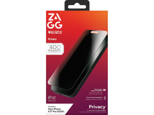Película de Vidro Temperado ZAGG para iPhone 16 Pro Max com filtro de privacidade InvisibleShield Glass Elite Privacy