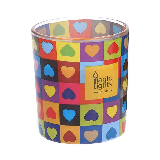 Vela em vidro pop art Ã¸7,5x8,4cm coraÃ§Ãµes magic lights_0