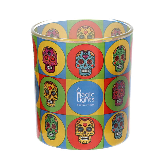 Vela em vidro pop art Ã¸7,5x8,4cm skull magic lights_0