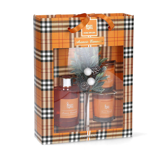 Estojo mikado difusor + 2 velas laranja-canela magic lights_0