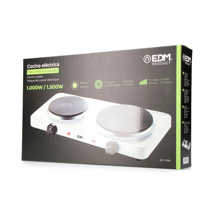 Placa Eléctrica Portátil EDM 1000W/1500W 2 Zonas Branca