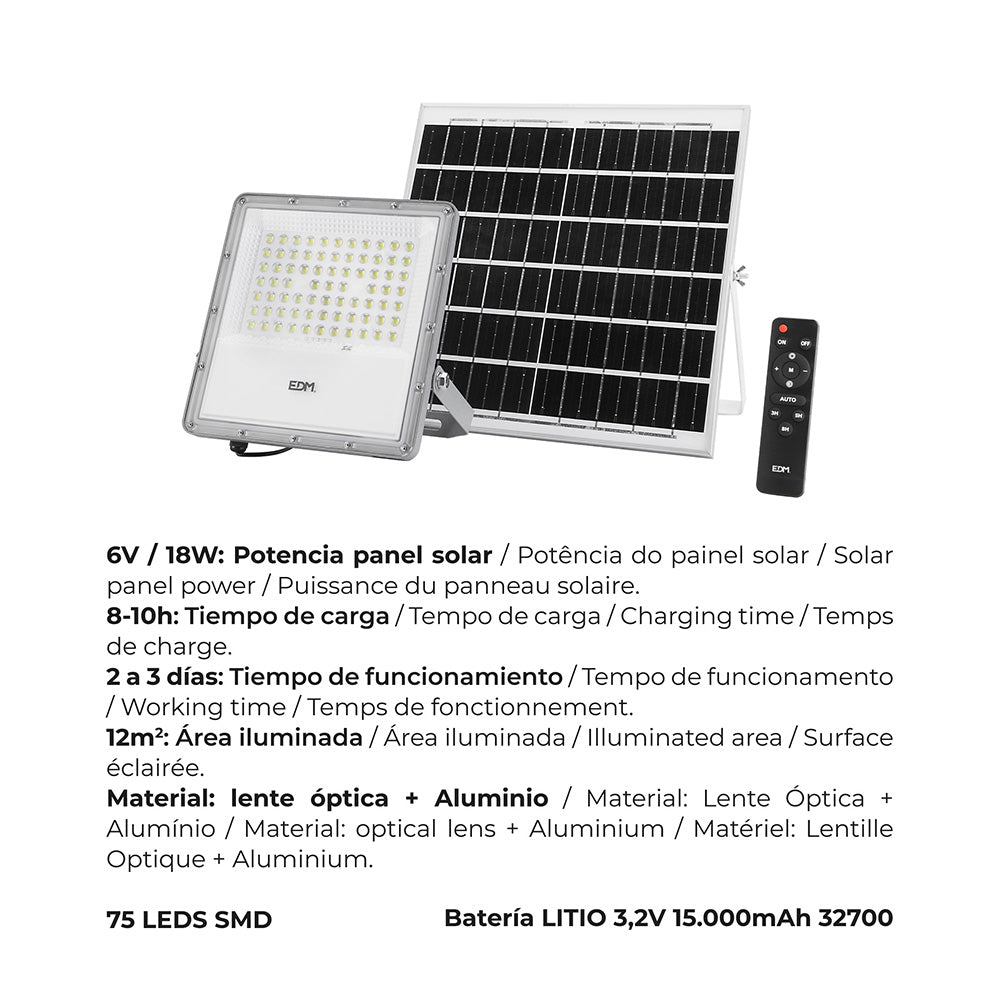 Foco Projetor LED Solar EDM 200W 1500Lm 6500K