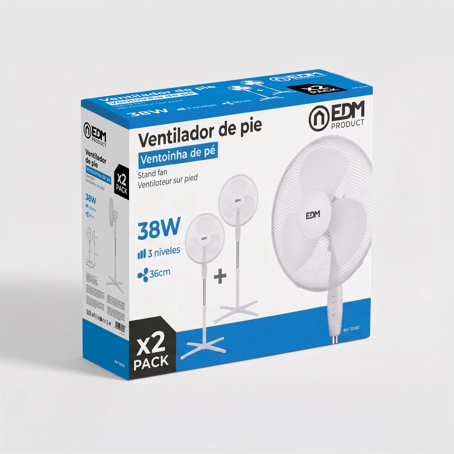 Ventoinha de Pé EDM 38W Ø40 cm Branca Silenciosa pack de 2 unidades