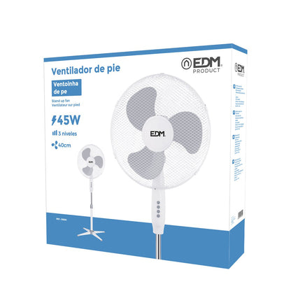 Ventoinha de Pé EDM 45W Ø40cm Altura Regulável 105-125cm  Branca