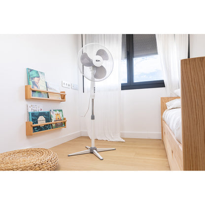Ventoinha de Pé EDM 45W Ø40cm Altura Regulável 105-125cm  Branca