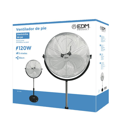 Ventoinha de pé EDM 120W 50cm Altura Ajustável 118-148cm Preta Cromada 33939
