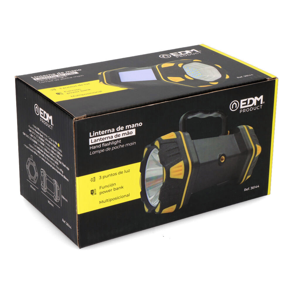 Lanterna LED Recarregável EDM c/ 3 Pontos de Luz Preta 36144