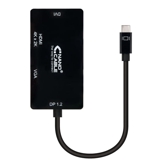 Adaptador USB Tipo-C Macho para VGA Fêmea / DVI Fêmea / HDMI Fêmea / 10cm Nanocable 10.16.4301-BK