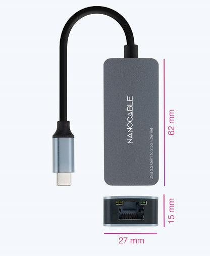 Adaptador de Rede RJ45 Nanocable 10.03.0410 USB Tipo-C Macho - RJ45 Fêmea