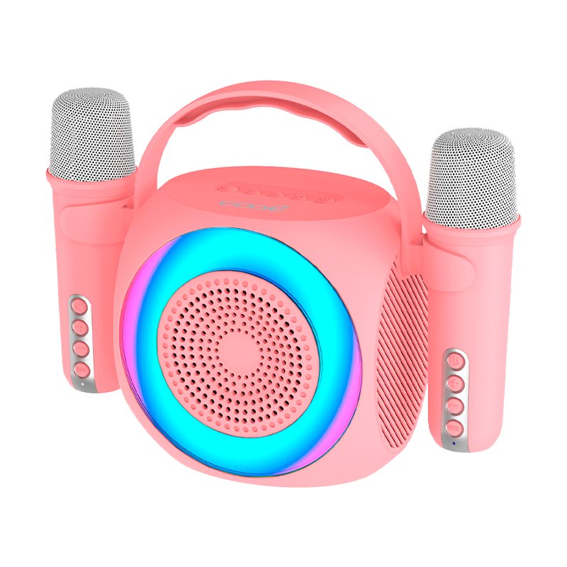 Kit Mini Karaoke Party Coluna Bluetooth 6W com 2 Microfones Rosa