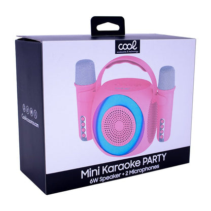 Kit Mini Karaoke Party Coluna Bluetooth 6W com 2 Microfones Rosa