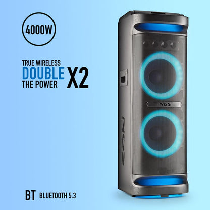 Coluna Portátil NGS 4000W Duplo 10" Woofer USB/BT(TWS) Aux in Preta