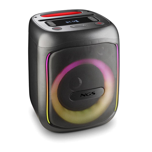 Coluna de Som Portátil NGS 80W c/ Luzes Led Bt/tws/usb/tf/aux In Entrada Para Microfone Preta