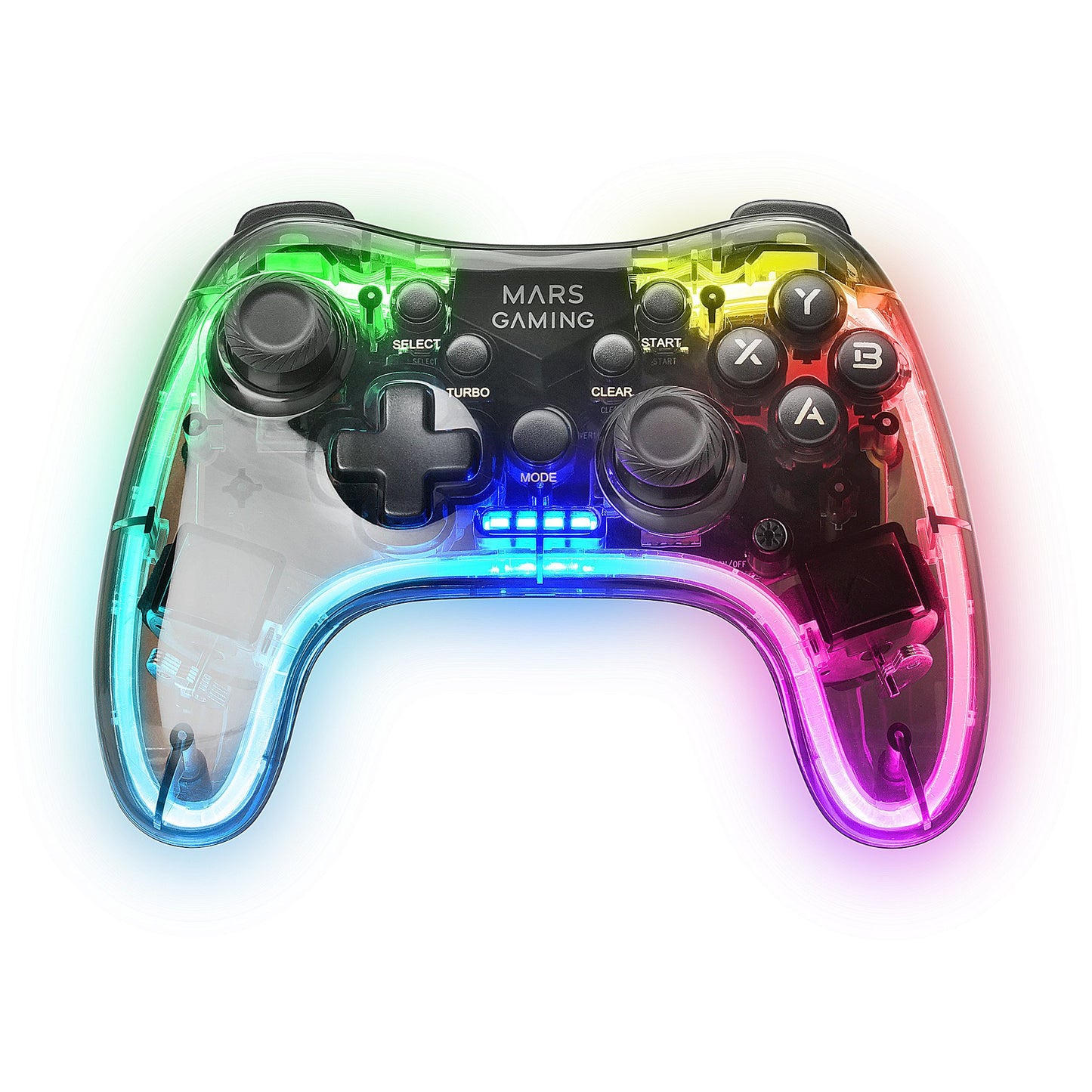 Gamepad Wireless Mars Gaming MGP-24 RGB Transparente | Compatível com PC, Android e Switch