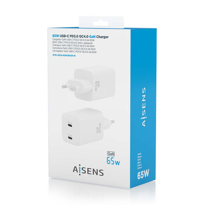 Carregador Fast Charging Aisens 2x usb-c 65w Branco ASCH-65W2P039-W