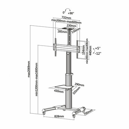 Suporte de chão ECO com rodas, tabuleiro para DVD e suporte para câmara FT70TRE-037 / TV DE 37“ até 70”