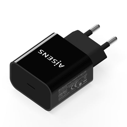 Carregador USB-C Aisens A110-0538 / 1x USB-C PD 3.0 Fast Charging / 20W / Preto