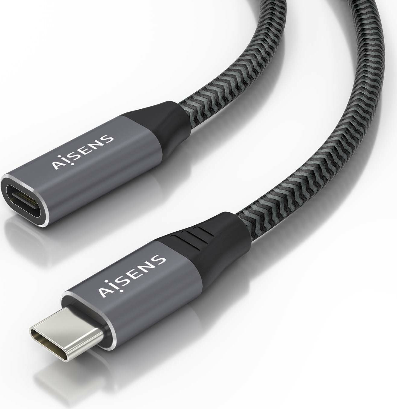 Cabo Extensor USB 3.2 Aisens A107-0636/ USB Tipo-C Macho para USB Tipo-C Fêmea / 100W / 20Gbps/ 2m/ Cinzento