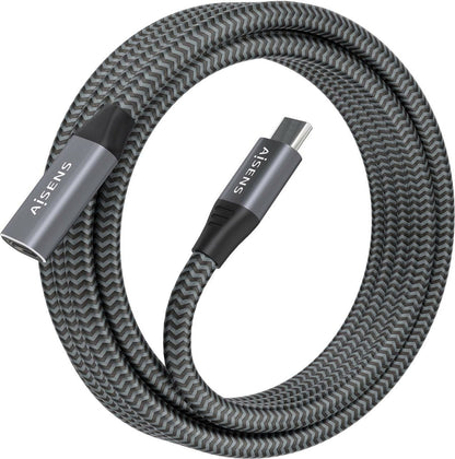 Cabo Extensor USB 3.2 Aisens A107-0636/ USB Tipo-C Macho para USB Tipo-C Fêmea / 100W / 20Gbps/ 2m/ Cinzento